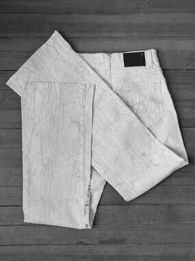 R13 Jane Slight Flared Stretch Women's Jeans In Light Grey Crackled Finish Sz 25